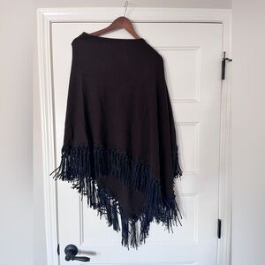 Cashmere and suede fringed poncho shawl